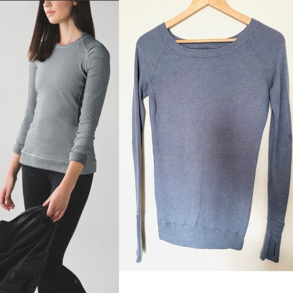 Lululemon Womens Think Fast Long Sleeve Gray Sweater Top Size Small Thumb Holes